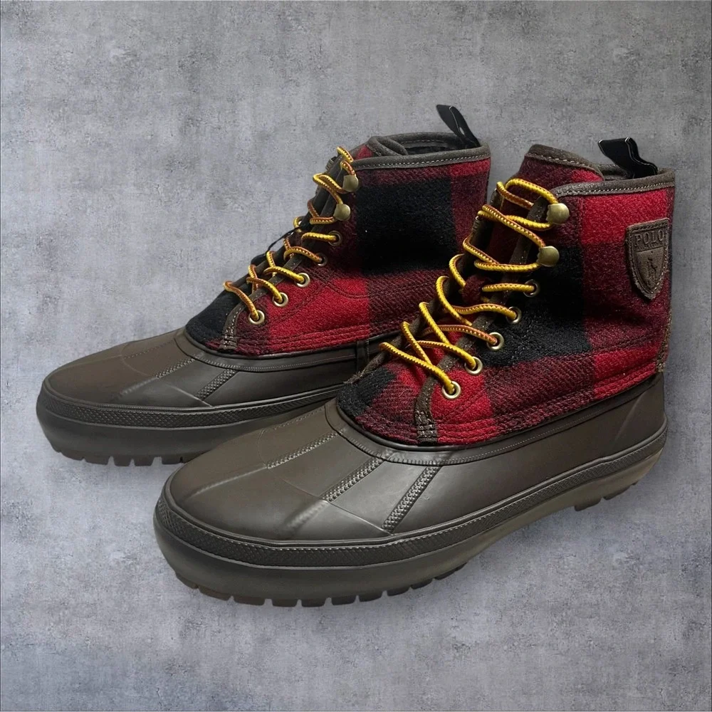 Polo Ralph Lauren Claus Buffalo Check Wool Lace-up Rugged Duck Boots Mens 8